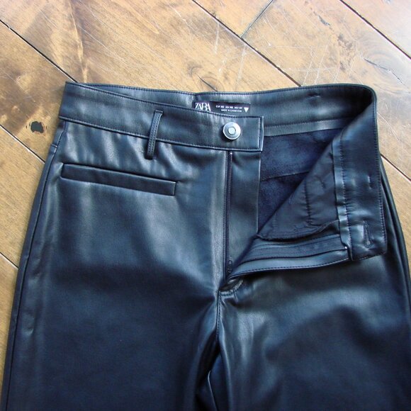 Zara Black Faux Leather Wide Leg Pants High Waist Office Party Holiday NEW  XS - Picture 11 of 15